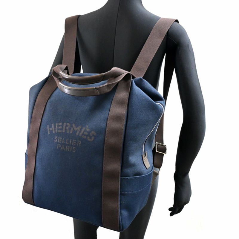 愛馬仕 (Hermes) Sac de Pansage Groom 男女通用雙肩包/日用背包,帆布材質,海軍藍-8
