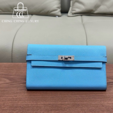 🌈Hermes🩵Kelly Wallet 糖果藍銀扣🩵99新閑置🌈Epsom皮🌟kellywallet🌟kelly🌟愛馬仕🌟