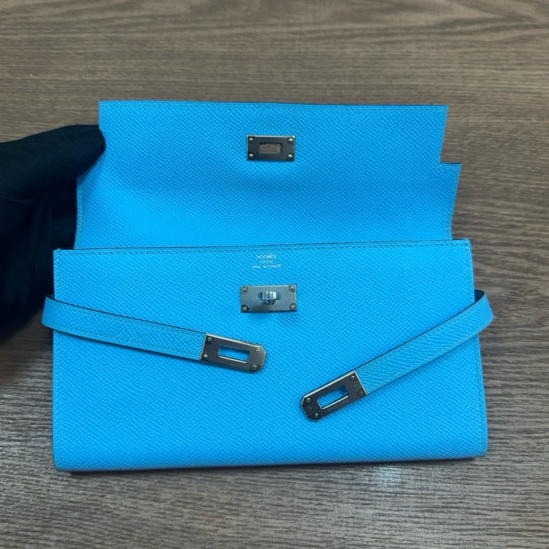 🌈Hermes🩵Kelly Wallet 糖果藍銀扣🩵99新閑置🌈Epsom皮🌟kellywallet🌟kelly🌟愛馬仕🌟-2