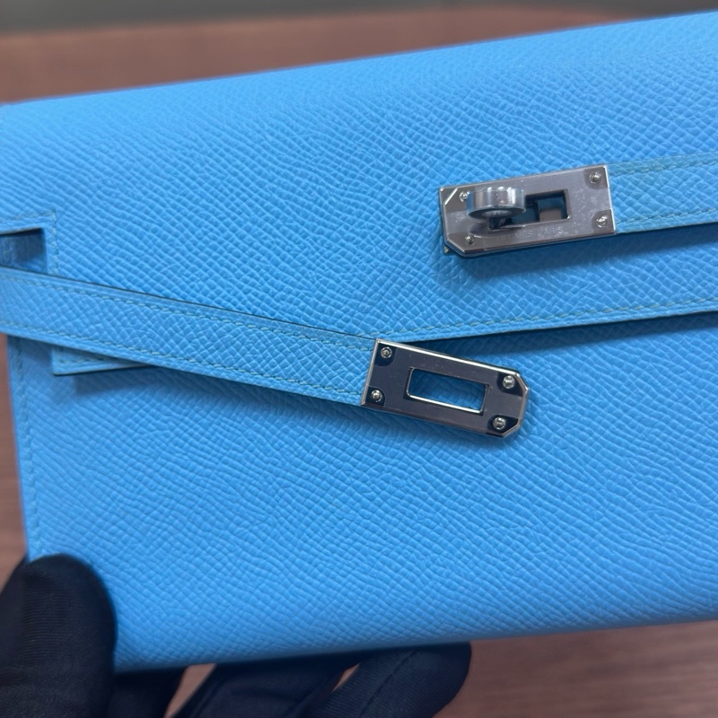 🌈Hermes🩵Kelly Wallet 糖果藍銀扣🩵99新閑置🌈Epsom皮🌟kellywallet🌟kelly🌟愛馬仕🌟-3