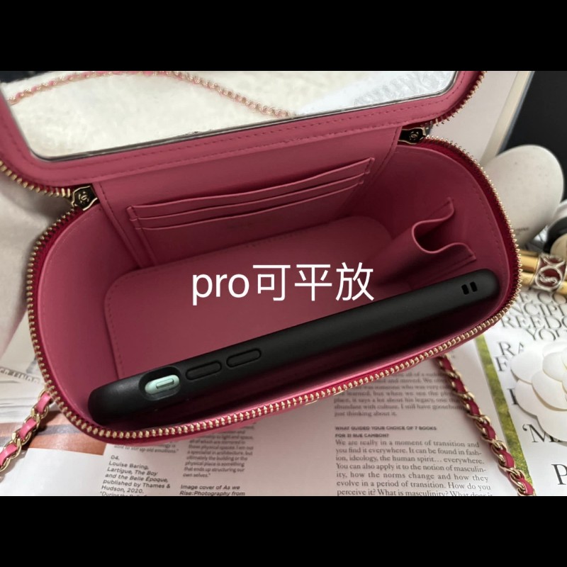 Chanel 手提把款小羊皮 深粉拼淺粉色金扣長盒子-17