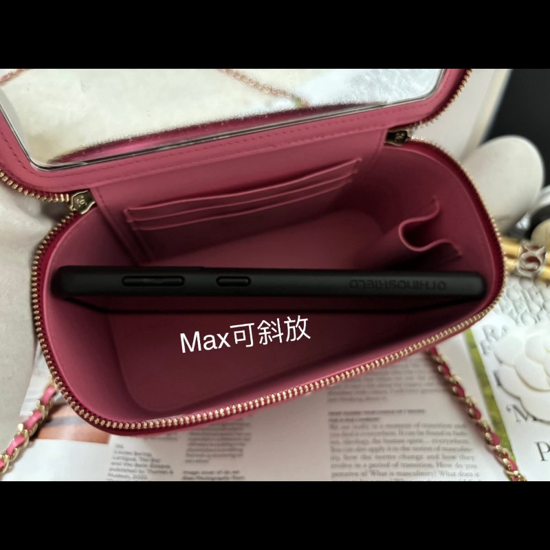 Chanel 手提把款小羊皮 深粉拼淺粉色金扣長盒子-18