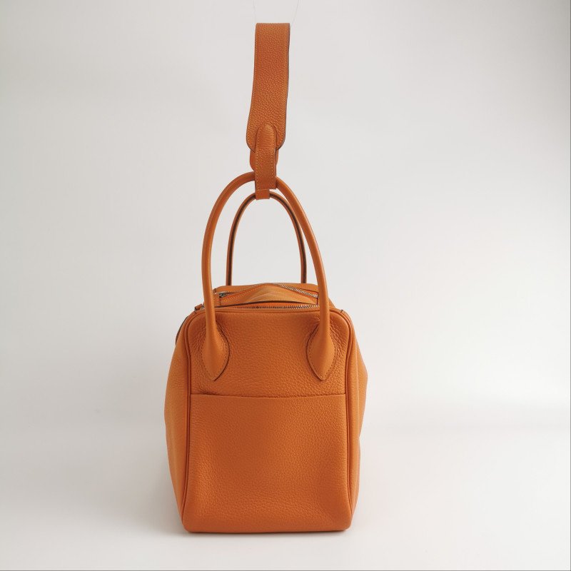 Hermes Lindy34旋扣單肩包Clemence（TC）牛皮銀扣93愛馬仕橙框R刻-2