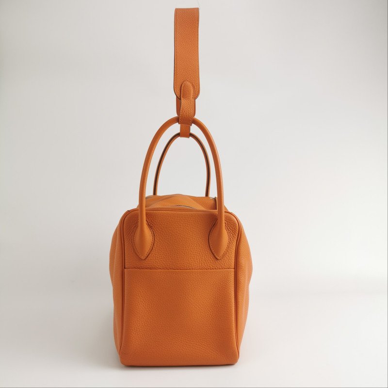 Hermes Lindy34旋扣單肩包Clemence（TC）牛皮銀扣93愛馬仕橙框R刻-3