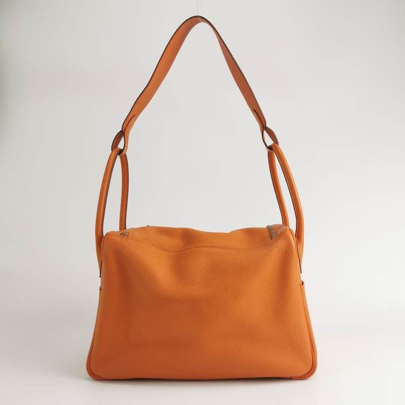 Hermes Lindy34旋扣單肩包Clemence（TC）牛皮銀扣93愛馬仕橙框R刻-4