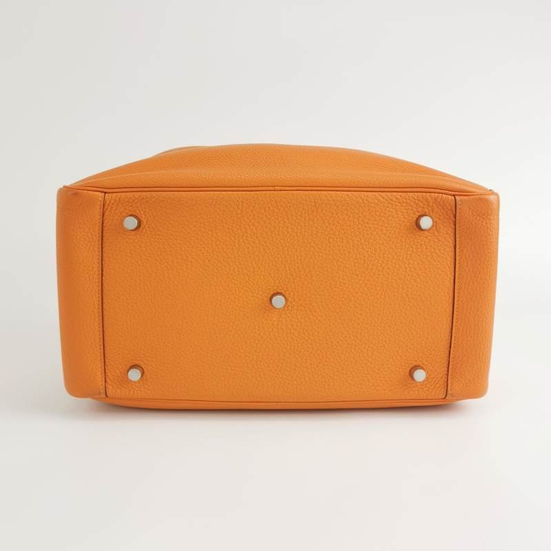 Hermes Lindy34旋扣單肩包Clemence（TC）牛皮銀扣93愛馬仕橙框R刻-5