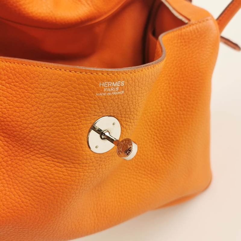 Hermes Lindy34旋扣單肩包Clemence（TC）牛皮銀扣93愛馬仕橙框R刻-7