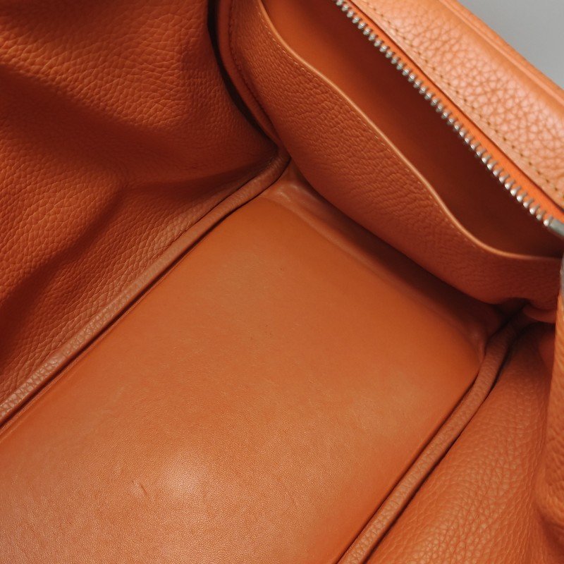 Hermes Lindy34旋扣單肩包Clemence（TC）牛皮銀扣93愛馬仕橙框R刻-9