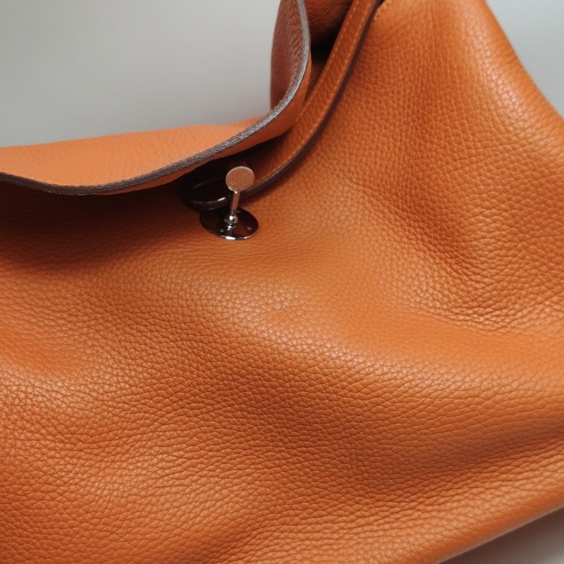 Hermes Lindy34旋扣單肩包Clemence（TC）牛皮銀扣93愛馬仕橙框R刻-11