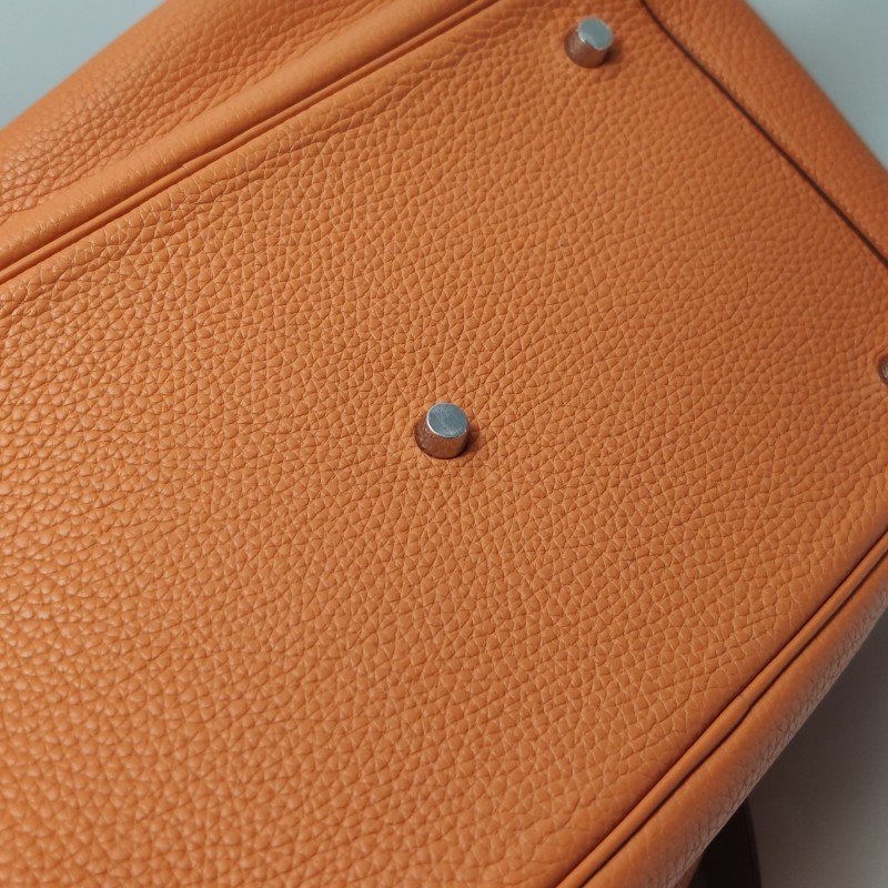 Hermes Lindy34旋扣單肩包Clemence（TC）牛皮銀扣93愛馬仕橙框R刻-14