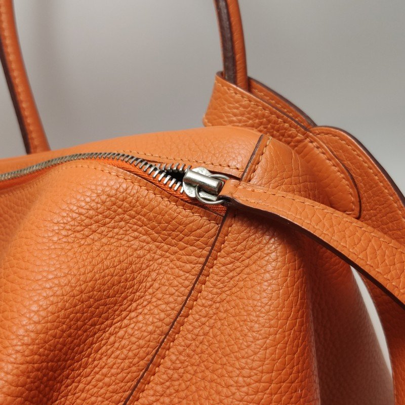 Hermes Lindy34旋扣單肩包Clemence（TC）牛皮銀扣93愛馬仕橙框R刻-16