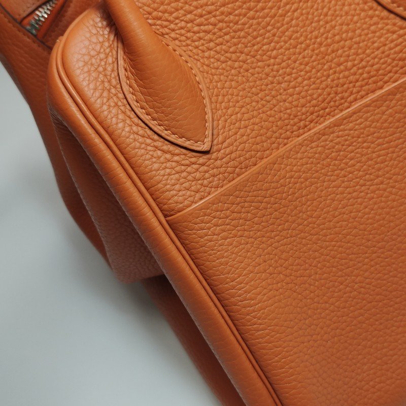 Hermes Lindy34旋扣單肩包Clemence（TC）牛皮銀扣93愛馬仕橙框R刻-17