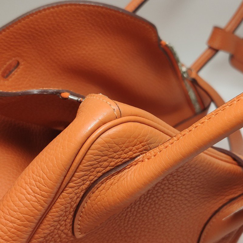 Hermes Lindy34旋扣單肩包Clemence（TC）牛皮銀扣93愛馬仕橙框R刻-25