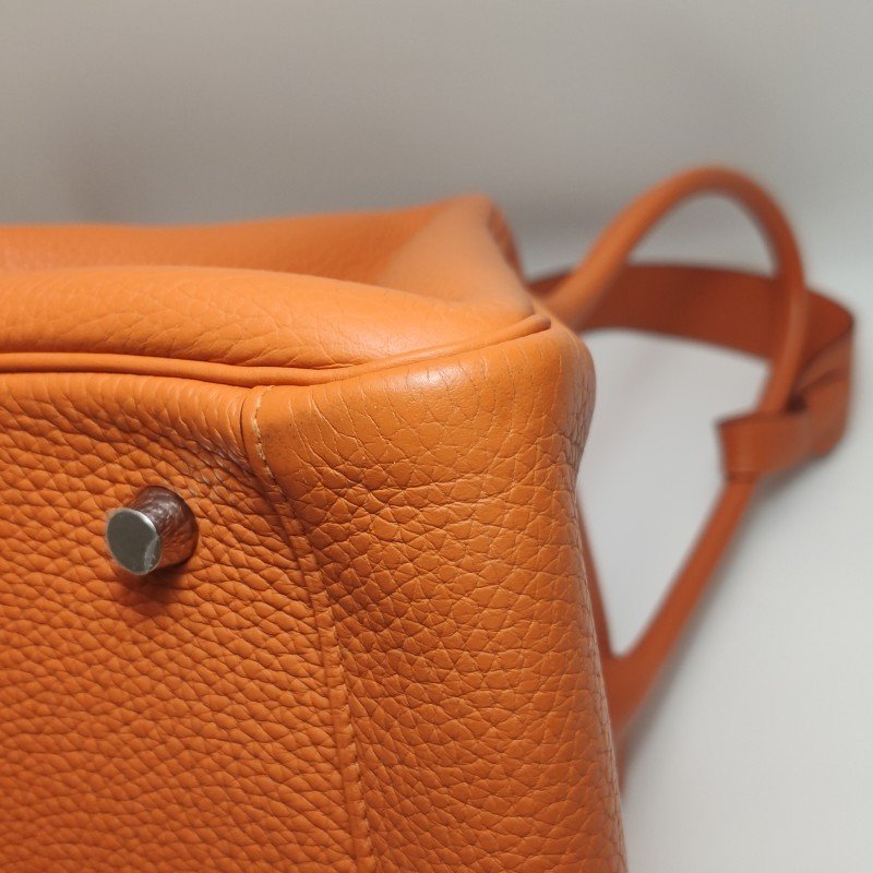 Hermes Lindy34旋扣單肩包Clemence（TC）牛皮銀扣93愛馬仕橙框R刻-26