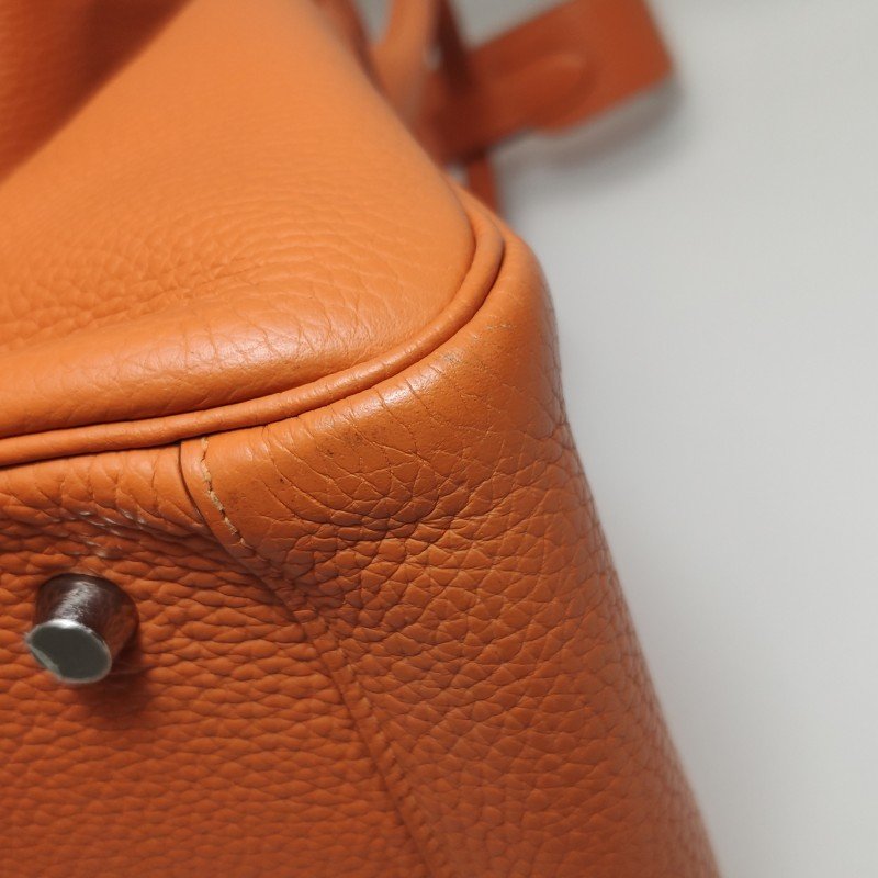 Hermes Lindy34旋扣單肩包Clemence（TC）牛皮銀扣93愛馬仕橙框R刻-27