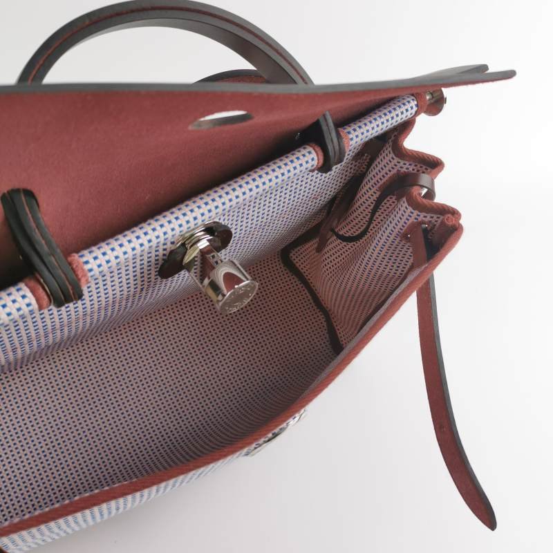 Hermes Herbag31馬鞍釘鎖扣斜挎包單肩包Hunter牛皮帆布銀扣彩色0G馬鞍紅Z刻-6