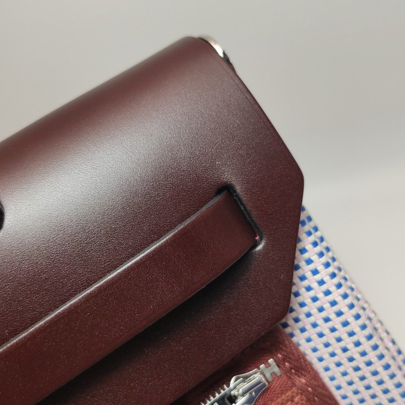 Hermes Herbag31馬鞍釘鎖扣斜挎包單肩包Hunter牛皮帆布銀扣彩色0G馬鞍紅Z刻-12