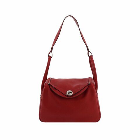 Hermes Lindy26旋扣單肩包Swift牛皮銀扣Q5國旗紅X刻