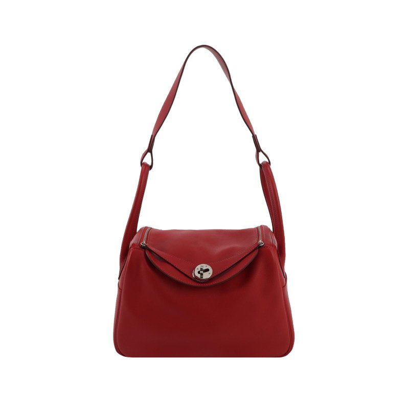 Hermes Lindy26旋扣單肩包Swift牛皮銀扣Q5國旗紅X刻-0