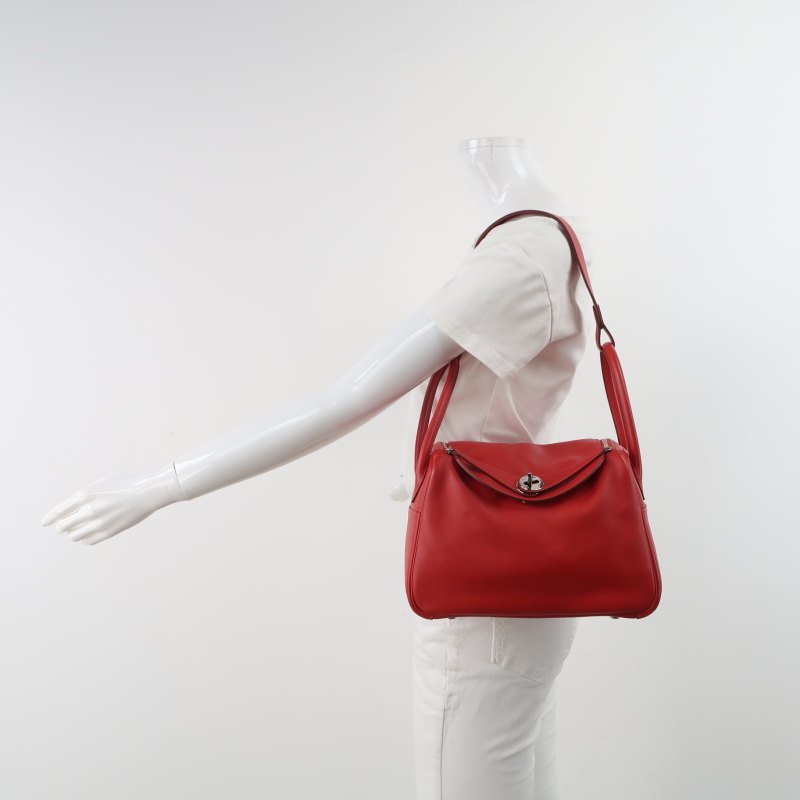 Hermes Lindy26旋扣單肩包Swift牛皮銀扣Q5國旗紅X刻-1