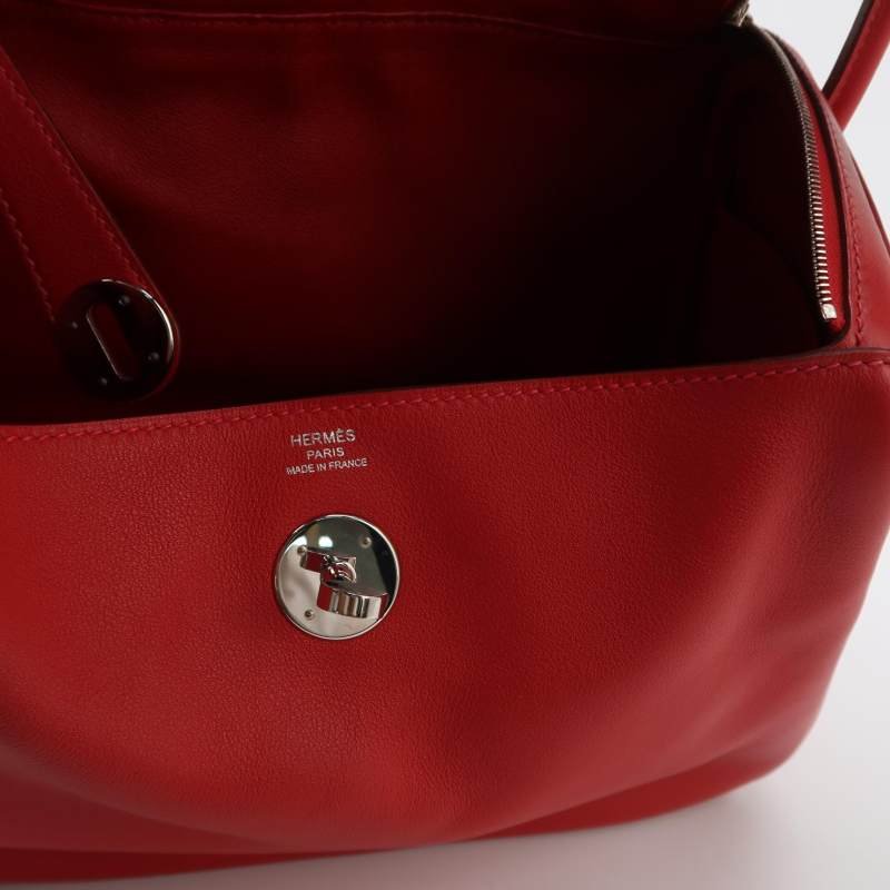 Hermes Lindy26旋扣單肩包Swift牛皮銀扣Q5國旗紅X刻-7
