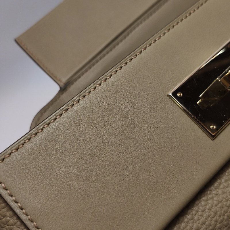 Hermes 24/2429旋扣手提單肩包Swift牛皮Togo牛皮香檳金扣8Q瑪爾法米色W刻-10