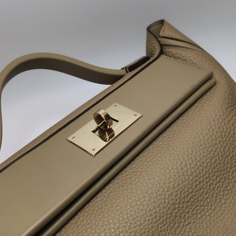Hermes 24/2429旋扣手提單肩包Swift牛皮Togo牛皮香檳金扣8Q瑪爾法米色W刻-13