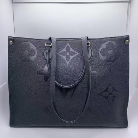 H260301)gz)Lv onthego大號黑色全皮壓紋手提包單肩包