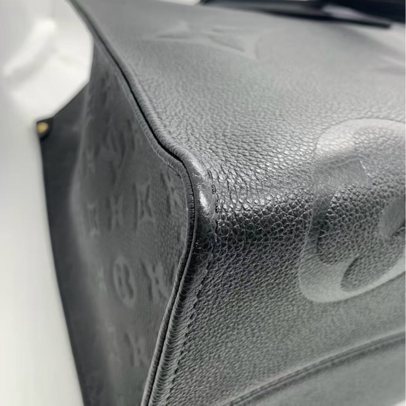 H260301)gz)Lv onthego大號黑色全皮壓紋手提包單肩包-2