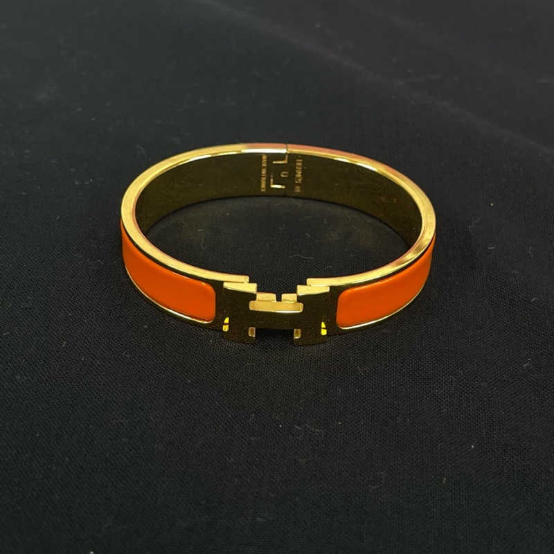Hermès 愛馬仕經典 H橙色琺瑯手鐲-0