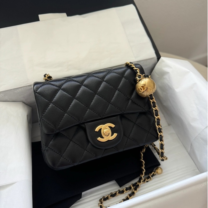 香奈兒CHANEL 黑金羊皮金球方胖子 無卡  配合-2