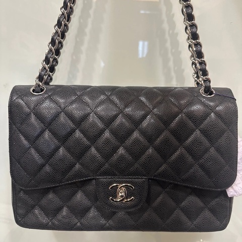 CHANEL 香奈兒 黑銀荔枝牛皮CF JUMBO 15開 無卡。