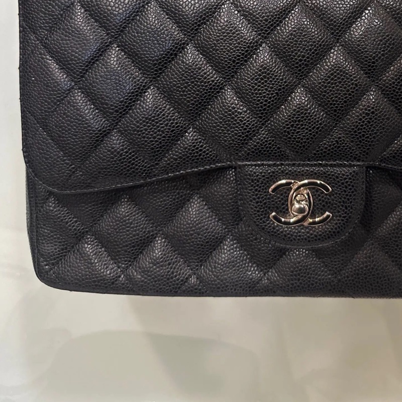 CHANEL 香奈兒 黑銀荔枝牛皮CF JUMBO 15開 無卡。-5