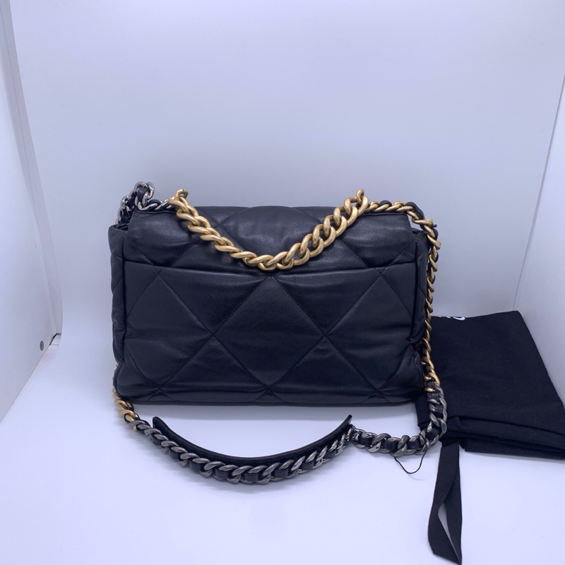 CHANEL香奈兒 19Bag 菱格紋 小羊皮 口蓋包手提斜挎單肩包 中號 芯片款-1