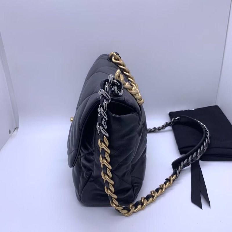 CHANEL香奈兒 19Bag 菱格紋 小羊皮 口蓋包手提斜挎單肩包 中號 芯片款-14