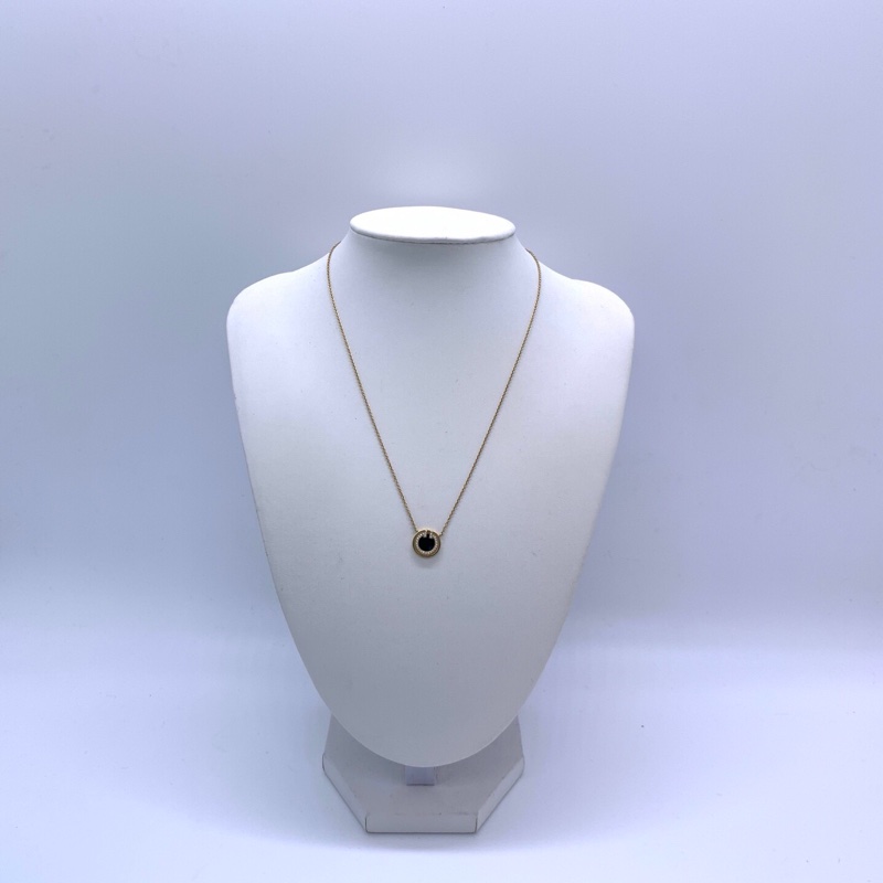 Tiffany 蒂芙尼T系列黑瑪瑙圓餅手鍊，18K黃金材質，經典T字母設計，黑色瑪瑙圓盤，鑲鑽點綴，無附件-1