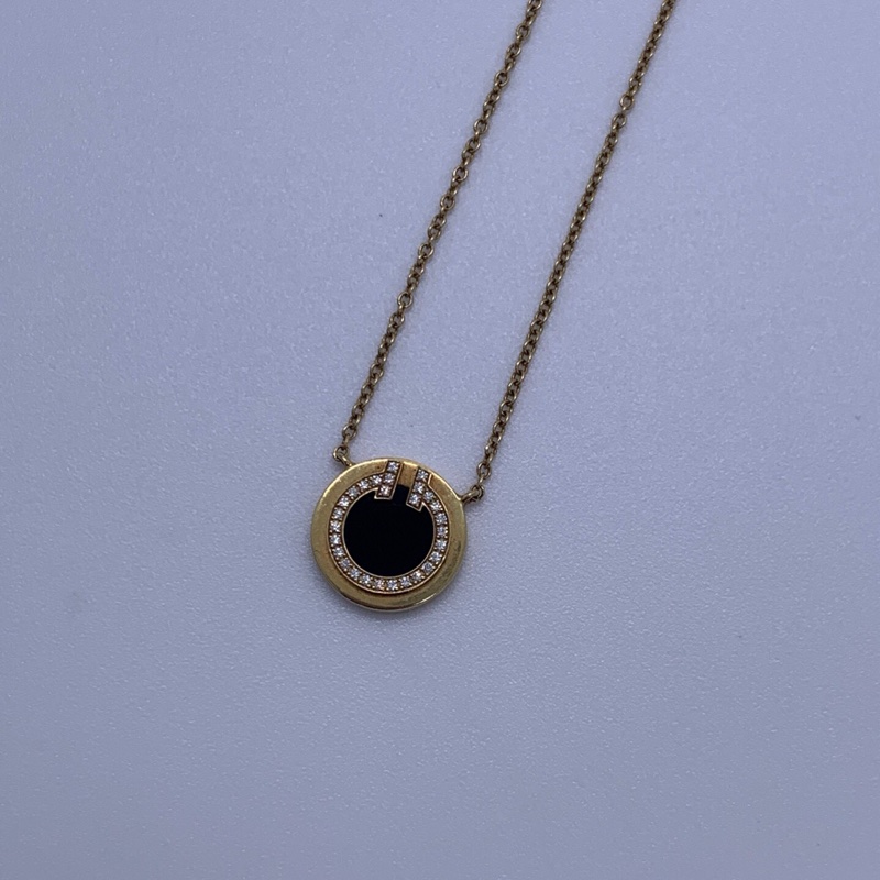 Tiffany 蒂芙尼T系列黑瑪瑙圓餅手鍊，18K黃金材質，經典T字母設計，黑色瑪瑙圓盤，鑲鑽點綴，無附件-4