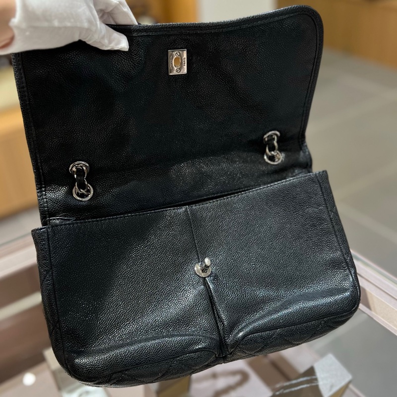 Chanel黑银鱼子酱双口袋机场包链条包-5