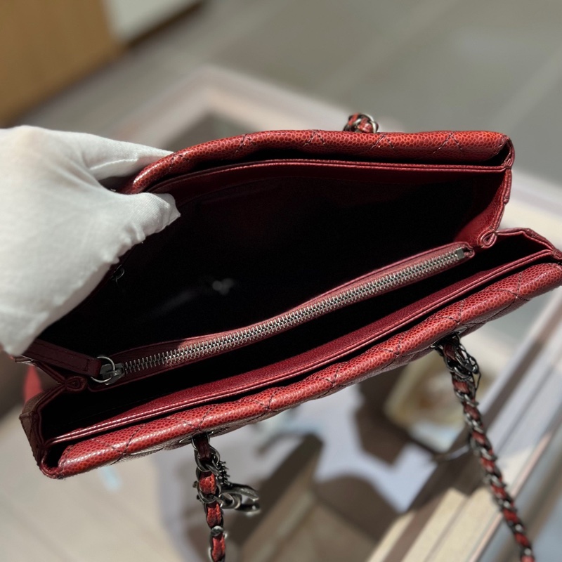 Chanel香奈儿紅色荔枝皮鱼子酱 tote-5