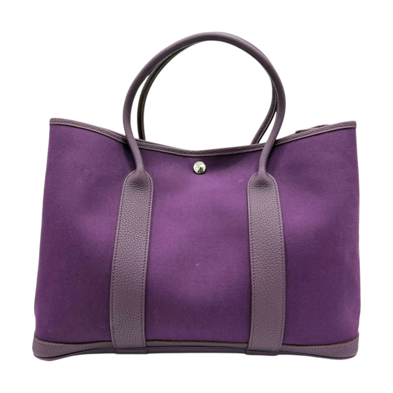 紫色 帆布 Negonda 牛皮 Garden Party 36 手提包 □O刻 銀扣【HERMES 愛馬仕】 H046900CK-0
