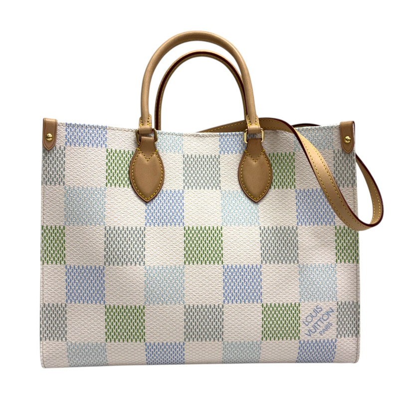米色/藍色/綠色 大格紋 帆布 OnTheGo MM 兩用包【LOUIS VUITTON LV 路易威登】 N40518-0