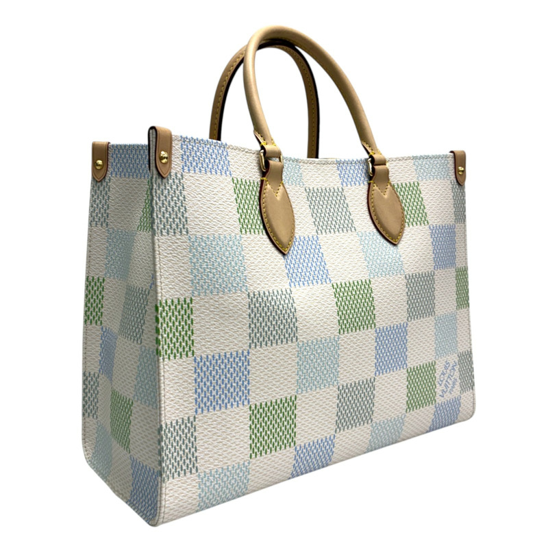 米色/藍色/綠色 大格紋 帆布 OnTheGo MM 兩用包【LOUIS VUITTON LV 路易威登】 N40518-1