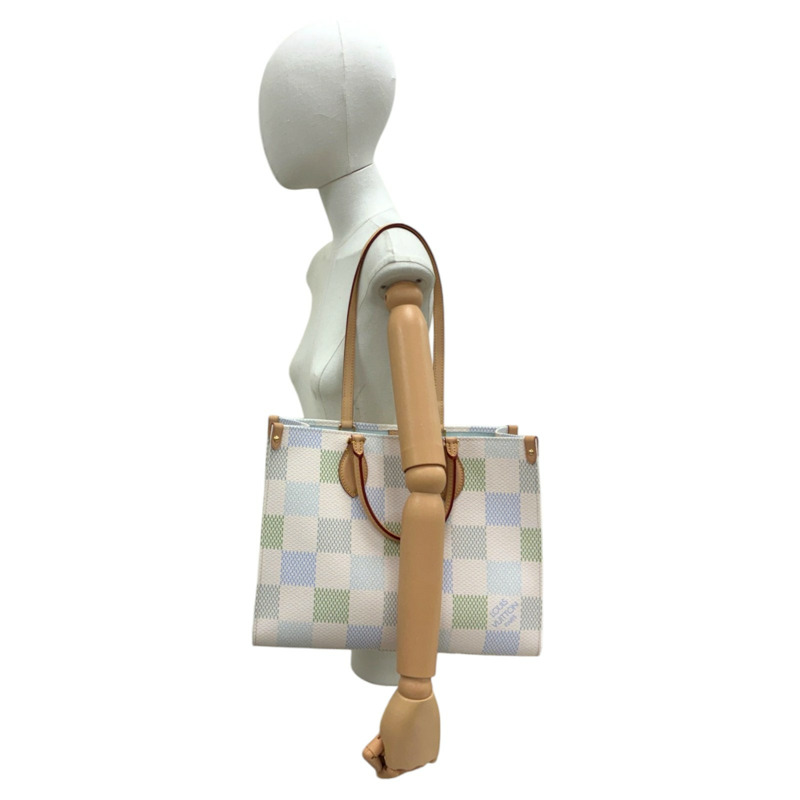 米色/藍色/綠色 大格紋 帆布 OnTheGo MM 兩用包【LOUIS VUITTON LV 路易威登】 N40518-4