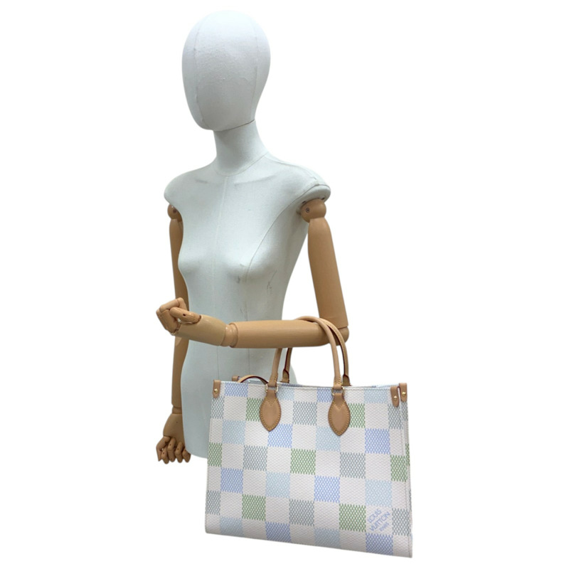 米色/藍色/綠色 大格紋 帆布 OnTheGo MM 兩用包【LOUIS VUITTON LV 路易威登】 N40518-5
