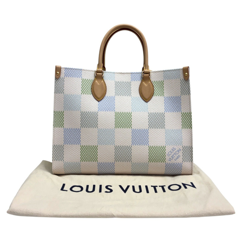 米色/藍色/綠色 大格紋 帆布 OnTheGo MM 兩用包【LOUIS VUITTON LV 路易威登】 N40518-6