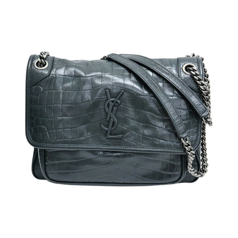 深綠色 牛皮 鱷魚皮壓紋 NIKI 肩背包【SAINT LAURENT YSL 聖羅蘭 】 633150