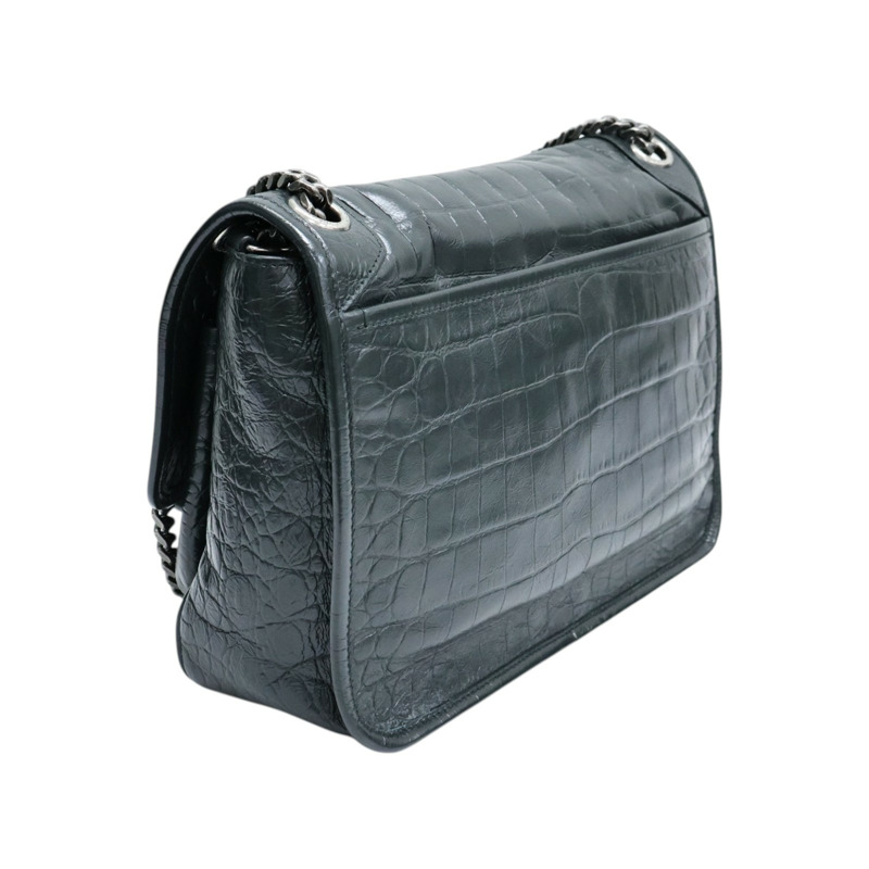 深綠色 牛皮 鱷魚皮壓紋 NIKI 肩背包【SAINT LAURENT YSL 聖羅蘭 】 633150-1