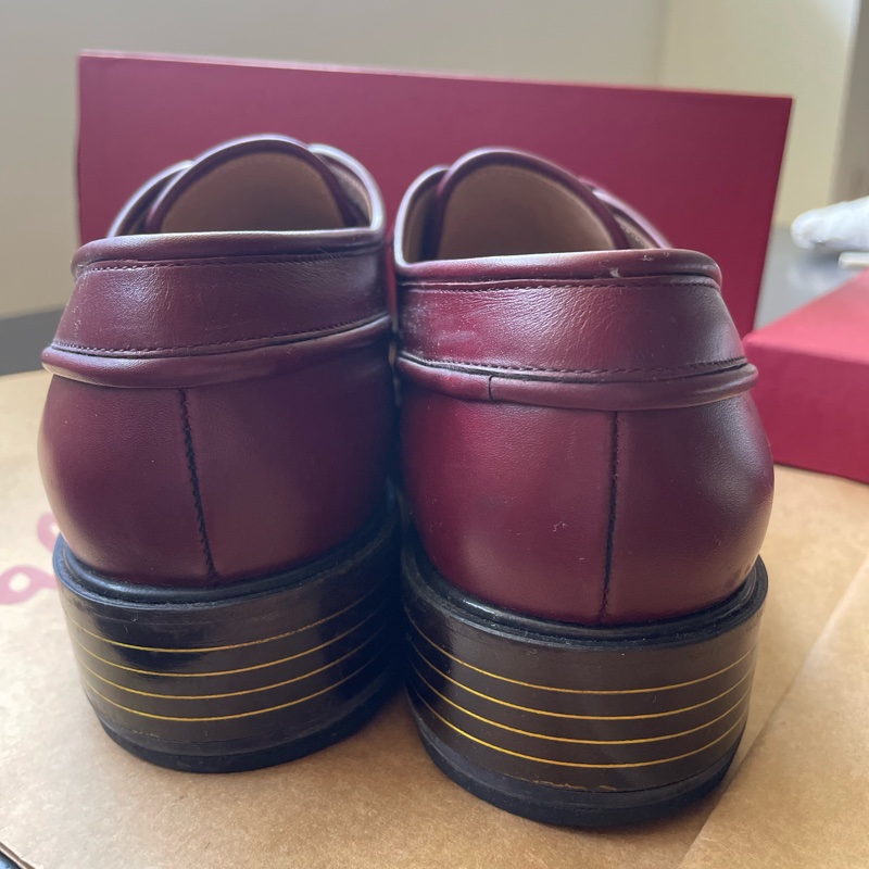 Salvatore Ferragamo 經典 FABER 酒紅小牛皮流蘇德比鞋/牛津鞋 (女鞋7.5D/約8成新全配附提袋/已加底)-8