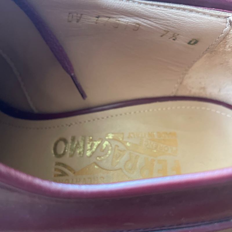 Salvatore Ferragamo 經典 FABER 酒紅小牛皮流蘇德比鞋/牛津鞋 (女鞋7.5D/約8成新全配附提袋/已加底)-9