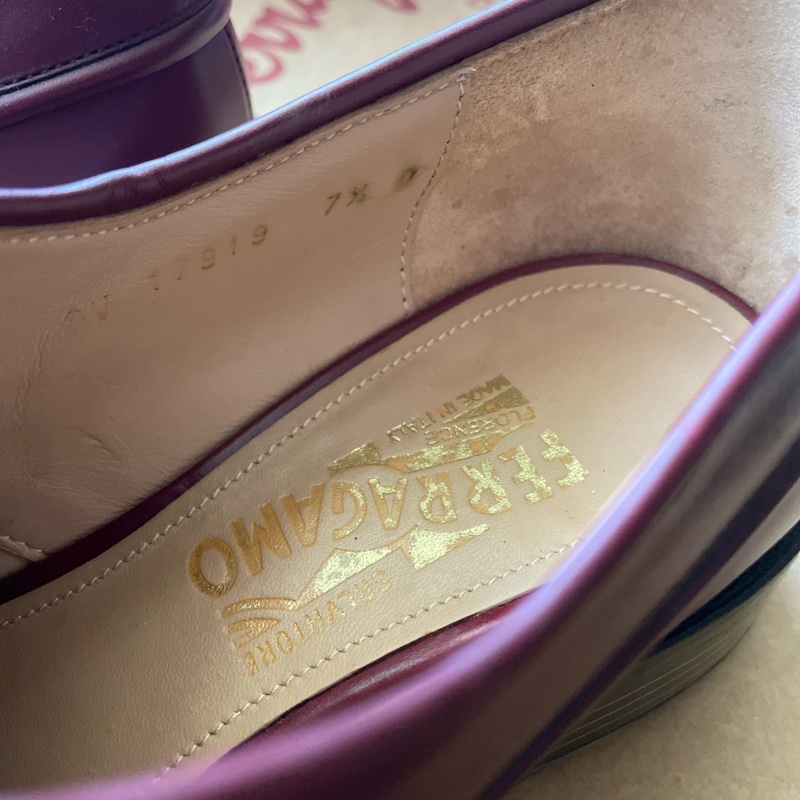 Salvatore Ferragamo 經典 FABER 酒紅小牛皮流蘇德比鞋/牛津鞋 (女鞋7.5D/約8成新全配附提袋/已加底)-10